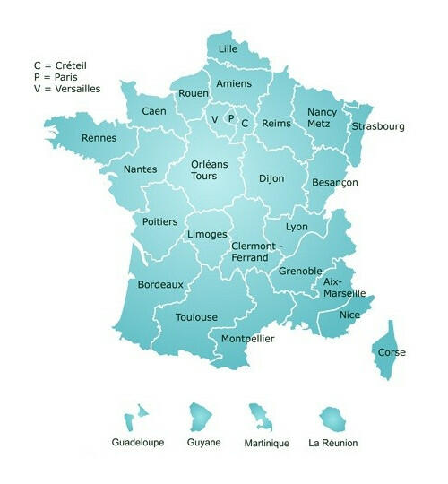 Map of France and its academic regions